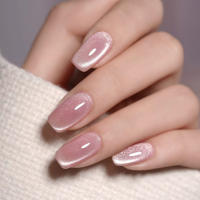 24pcs/set Uñas Postizas Cortas Cuadradas Con Diseño De Ojos De Gato Y Brillo En Colores Rosa Verde Morado Amarillo Y Nude Para Artículos De Belleza Y Uñas - details 3