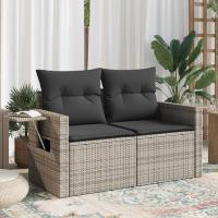 vidaXL Sofá de jardín con cojines 2 plazas ratán sintético en color Gris/beige y gris/Negro y crema y más | acolchados duraderos para sofás de jardín terraza exterior - details 0