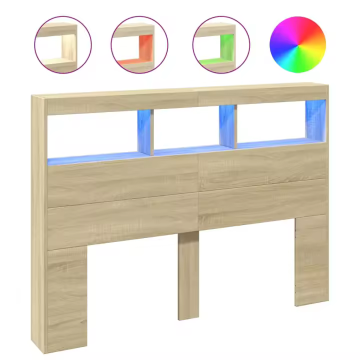 vidaXL Cabecero de cama con LED roble Sonoma 140x17x102 cm - 1