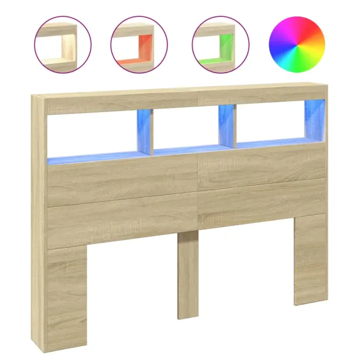 vidaXL Cabecero de cama con LED roble Sonoma 140x17x102 cm - 1