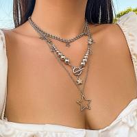Juego De 3 Collares Pendentivo Estrella Vintage Plateado Para Mujer Joyería Gótica Con Cuentas CCB Y Hebilla OT Aesthetic Regalo - details 2