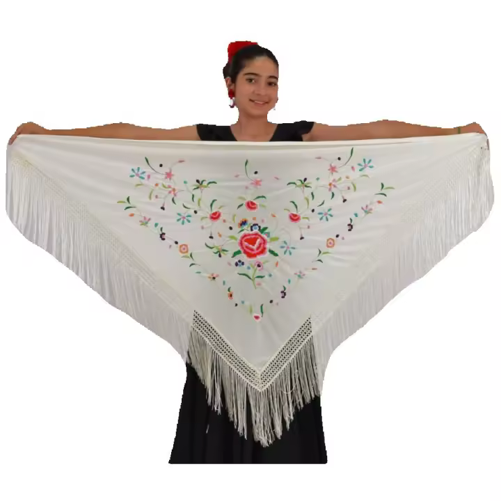 Mantón mediano color Blanco con bordado multicolor Anuka - 1
