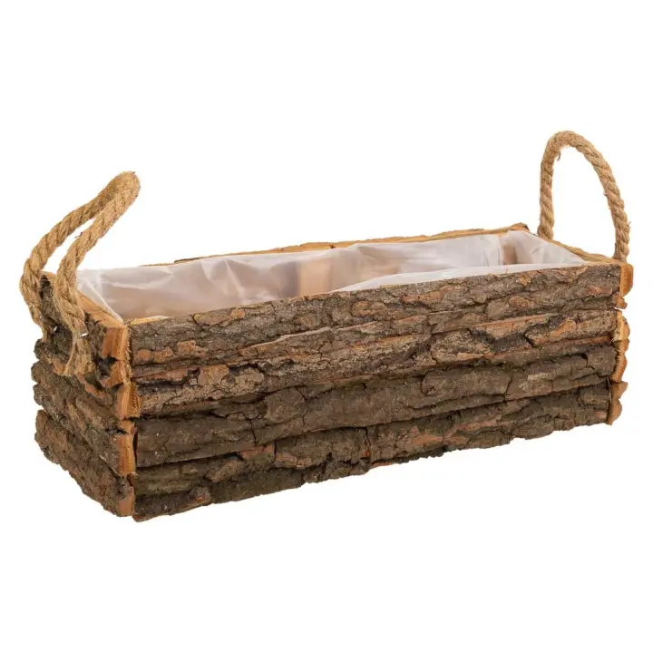 WANDERLUST DECO Cesto de Madera Rectangular con Asas de Cuerda - Decoración de Jardín y Orden en el Hogar - 1