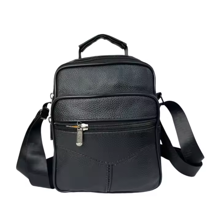 MEJORADA DL-68 Bolso de hombro de cuero genuino para hombre, bandolera Vertical de piel auténtica multibolsillo para hombre - 1