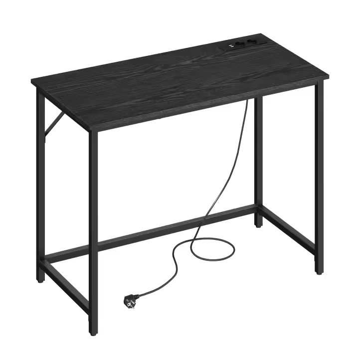 VASAGLE Escritorio para Juegos con Luces LED y Tomas de Corriente Incorporadas, Escritorio con Estante para 2 Monitores, Mesa para Oficina Dormitorio, 60 x 100 x 76 cm, Negro Carbón/Marrón Rústico - 1
