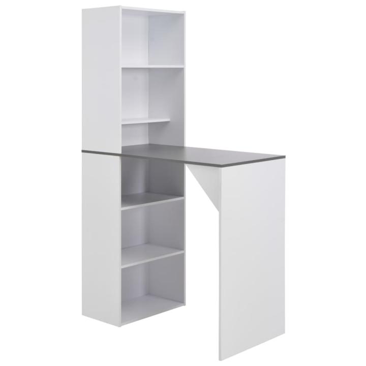 Estructura Metal Antivuelco Mesa Alta De Bar HOMCOM Con 3 Estantes - Estructura Metal Y Madera, Carga 100 Kg, Antibalanceo, Blanco Y Roble Mesa Comedor