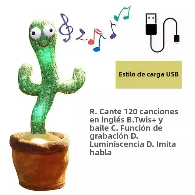 Muñeco De Peluche De Cactus Que Danza Y Habla Juguetes Electrónicos Interactivos Con Luz Y Música Regalo Educativo Para Niños - 1