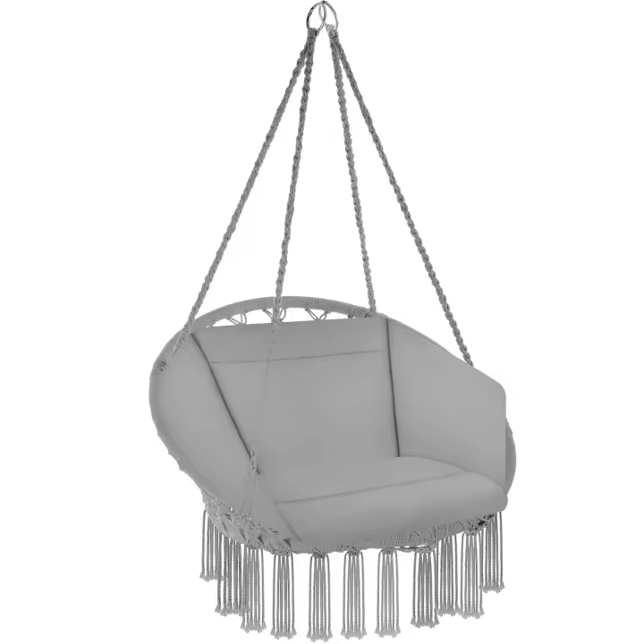 TECTAKE - Silla colgante GRAZIA, Cojín grande y súper mullido, Estructura estable de acero con un fino trenzado de algodón, Apta para interior y exterior - 1