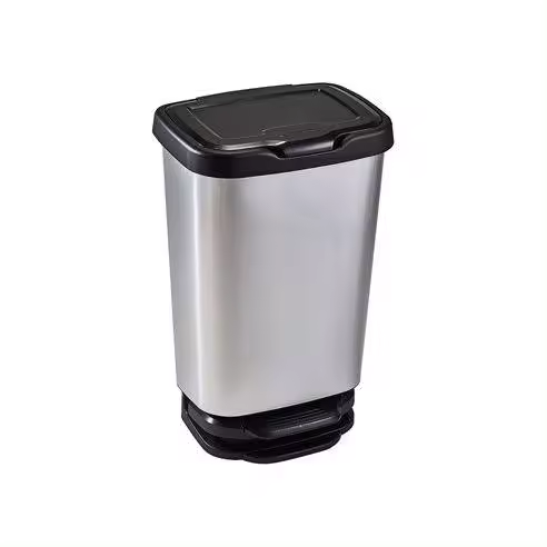 Cubo con Pedal 40 Litros Cierre Suave Plata/negro Mondex - 1