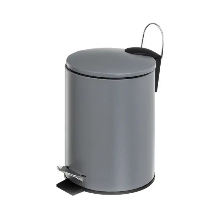 Dcasa Papelera de baño gris mate metal de 3 Litros con pedal y asa, cubo extraíble para cuarto de baño, cocina o escritorio - 1