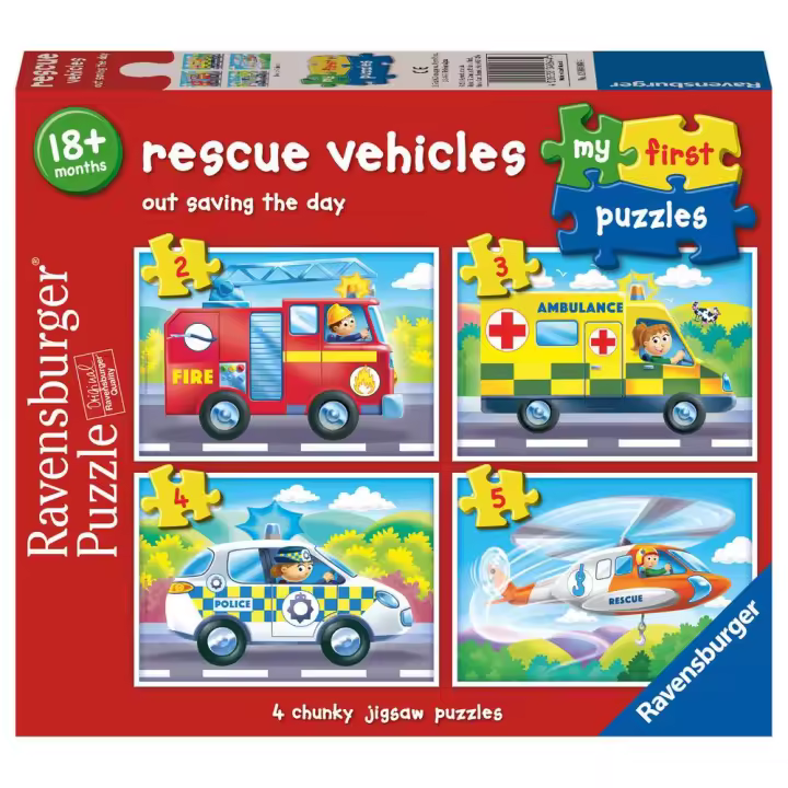 RAVENSBURGER PUZZLE 4 EN 1 MY FIRST 2/3/4/5 PIEZZS VEHICULOS RESCATE 2-3-4-5 PIEZAS 20x23x4 Cms. - 1