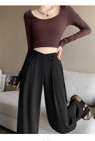 Pantalones Anchos De Pierna Para Mujer Cintura Alta Botones Elegante Minimalista Primavera Verano Sueltos Rectos De Poliéster - details 10