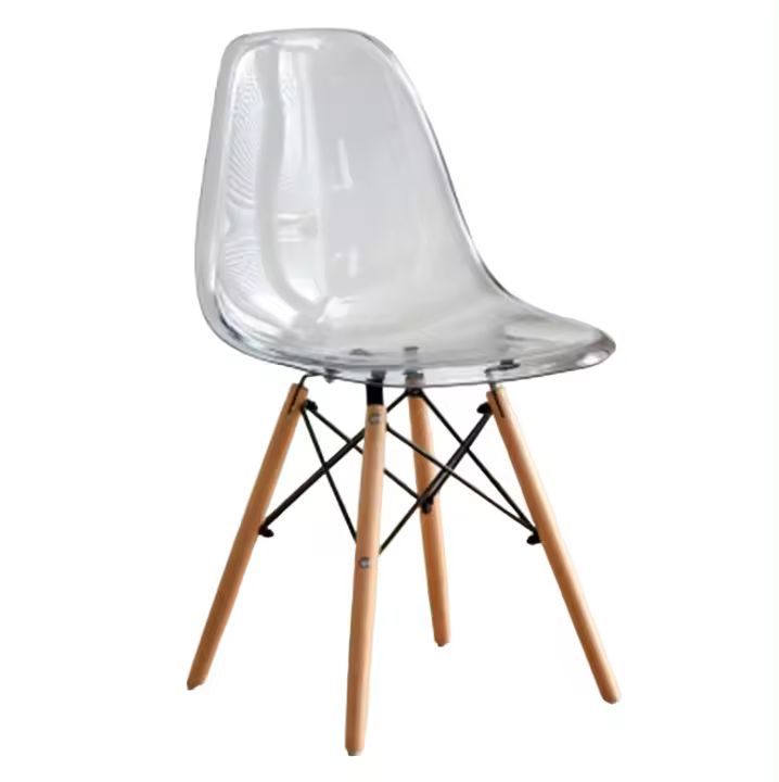 PACK 4 sillas EMA con patas de madera, mueble estilo nórdico medieval, para escritorio, comedor, dormitorio, balcón o restaurante BAR hosteleria, OFICINA Mesa de comedor nórdica  cocina, TRANSPARENTE - 1