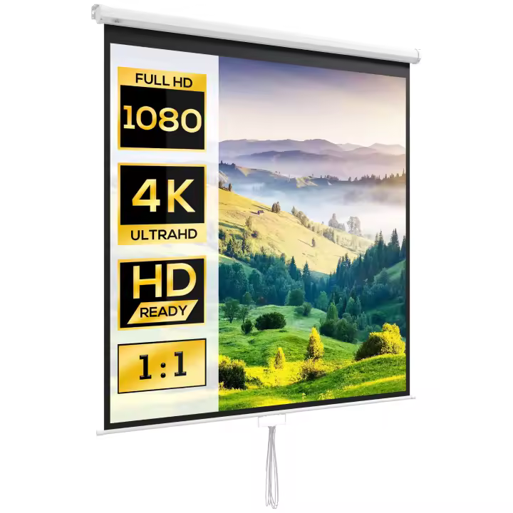 HOMCOM Pantalla de Proyector Manual 99 Pulgadas Pantalla de Proyección Portátil Formato 1:1 para Interior y Exterior Cine en Casa Patio 178x178 cm Blanco - 1