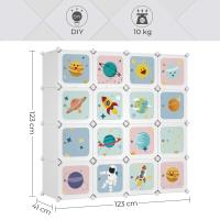 Armario Modular Infantil de 16 Cubos con Puertas - Estantería de Plástico con 4 Barras para Ropa, Zapatos y Juguetes, 123x41x123 cm, Blanco - details 7