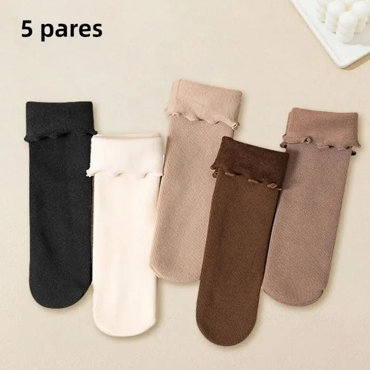Calcetines Cortos De Invierno Para Mujer 5/10/20 Pares Gruesos Y Cálidos De Lana De Cashmere Y Nylon Para Botas De Nieve Uso Doméstico Y En Piso - 1