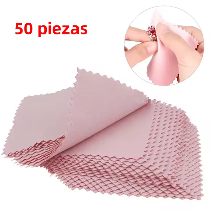 Paquete De 50 Toallas De Polvo De Joyería En Color Rosa Tamaño 8cm*8cm Para Limpieza Y Cuidado De Joyas 925 - 1