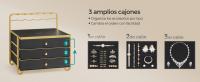 SONGMICS Joyero de 3 Niveles, Caja Organizadora de Joyas, Almacenamiento Abierto, Estante Colgante, para Tocador, Marco de Metal, 20,5 x 22,7 x 23,5 cm, Idea de Regalo, Negro Tinta/Blanco Nube - details 0