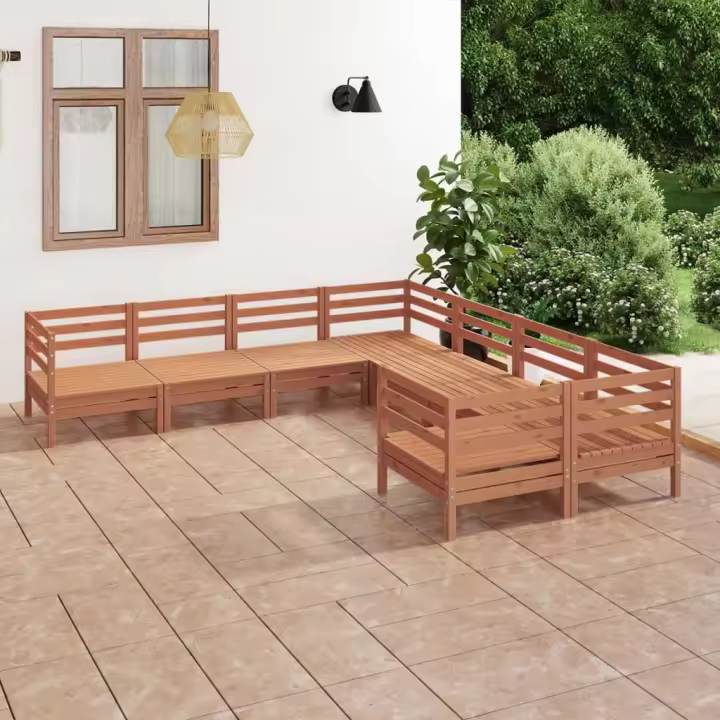 vidaXL Juego muebles de jardín 8 piezas madera maciza pino marrón miel - 1