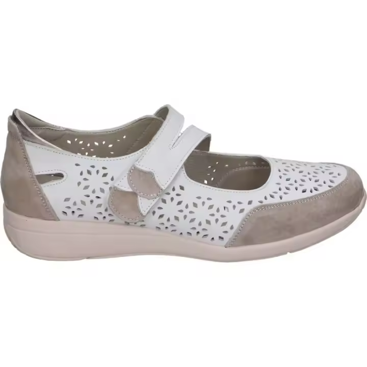 TREINTAS | Zapato de Piel TREINTA'S para Mujer – Zapato en Color Blanco con Detalles en Taupe – Zapato con Velcro – Fácil de Poner y Quitar – de Piel – Alta Calidad – Cómodas y Versátiles – Modelo 4310 - 1