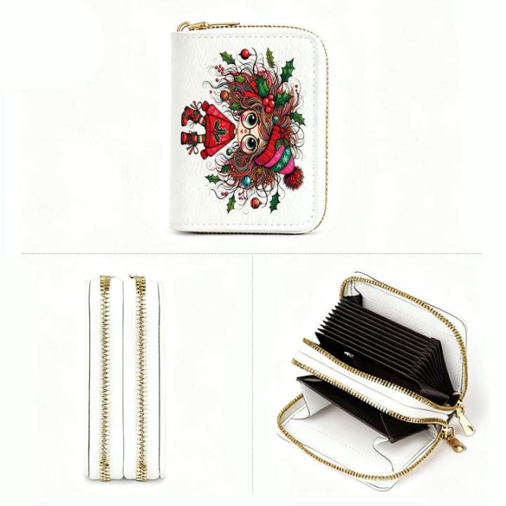 1pc Christmas girl style wallet with double zipper storage and multiple card slots, hand-held bag, wallet