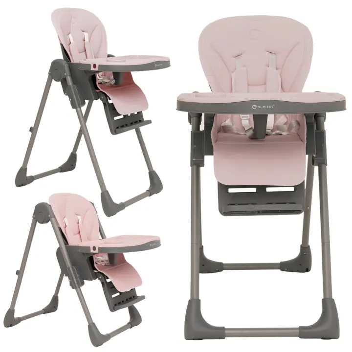 Olmitos Trona bebe multi posición ligera- Ajuste de altura y reclinable - Doble bandeja extraíble 3 posiciones - Funda de Polipiel Acolchada fácil limpieza- Arnés 5 Puntos hasta 3 años - 1