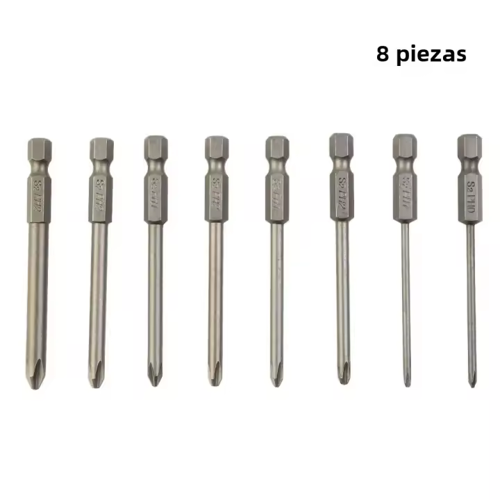 Juego De 8 Piezas De Puntas De Destornillador Magnéticas 75mm Longitud 1/4 Pulgadas Hexagonal Cruzada PH0 PH1 PH2 Herramienta Manual - 1