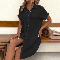 Vestido Elegante De Verano Para Mujer Con Cuello En V Y Mangas Cortas Botones Y Cuello Encogible Vestido De Oficina Para Dama Con Estilo Robe - details 27