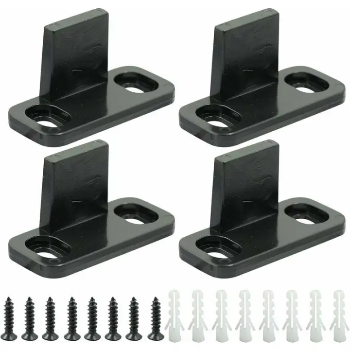 Lote de 4 guías de guidage au sol pour porte coulissante - En plastique réglable - Pour porte coulissante en verre, porte de grange, porte en bois - Noir - 1
