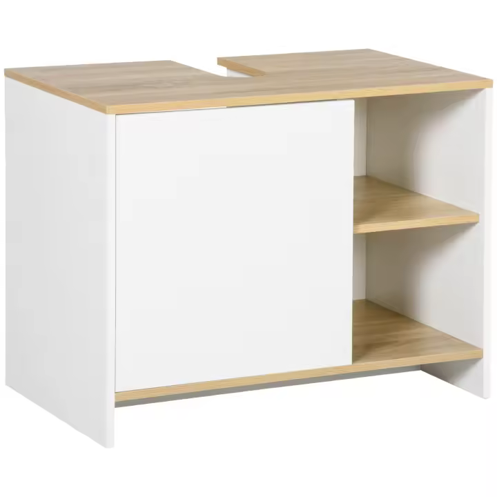 kleankin Mueble Bajo Lavabo Mueble de Lavabo Moderno Mueble de Baño con Compartimentos y Puerta 77x45x60 cm Blanco y Natural - 1