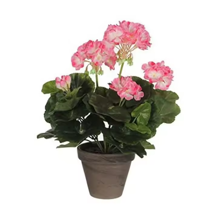 geranio color blanco rosado de pvc con maceta - 1