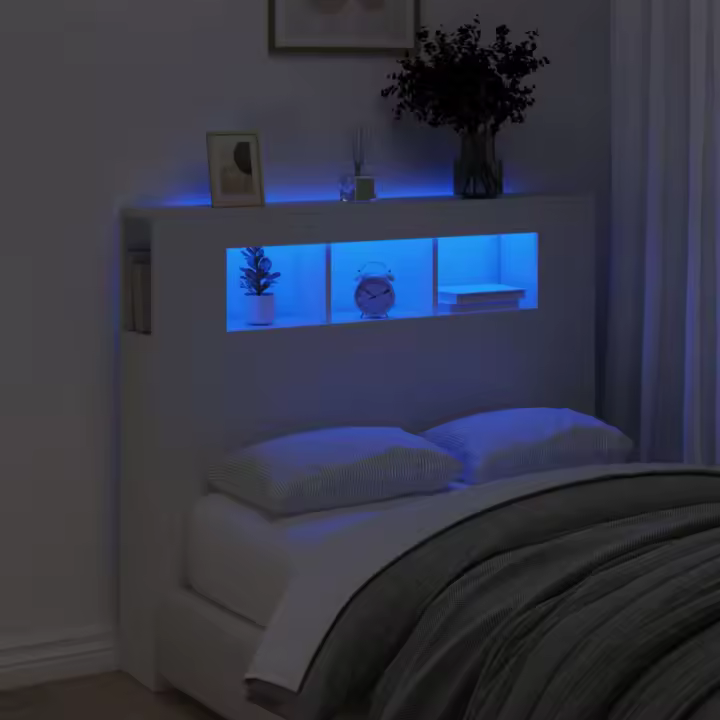 vidaXL Cabecero con LED madera de ingeniería blanco 120x18,5x103,5 cm - 1