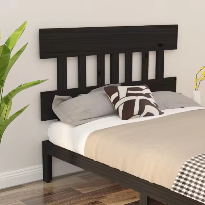 vidaXL Cabecero de cama madera maciza de pino negro 143,5x3x81 cm - 1