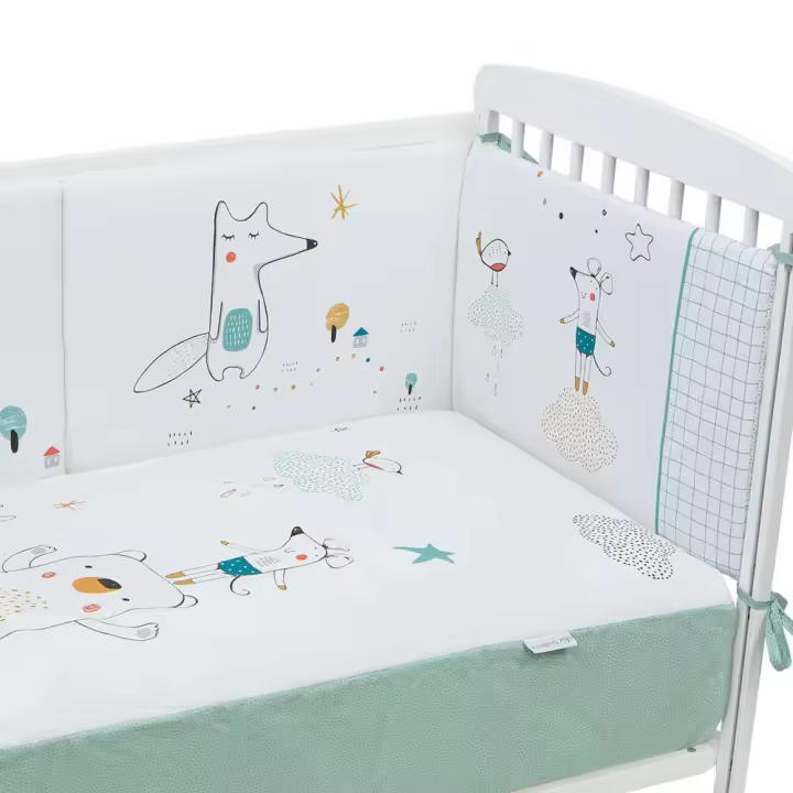 Bimbi Chic Amigos Edredon y Protector con relleno de tamaño cuna 60x120- 605 blanco verde - 1