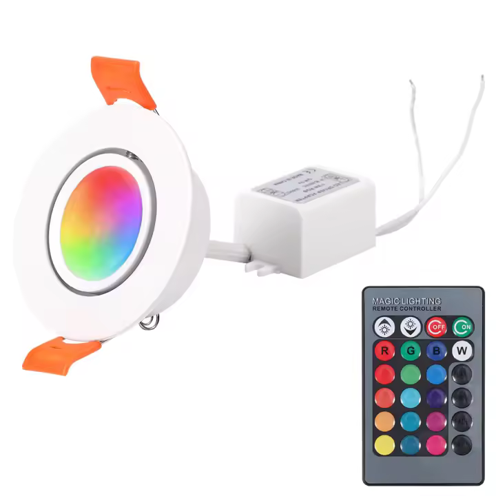 Lámparas De Techo LED RGB Ajustables Y Dimmables Con Inclinación Fijas Y 16 Colores Cambiantes Control Remoto Fijación Requedada - 1