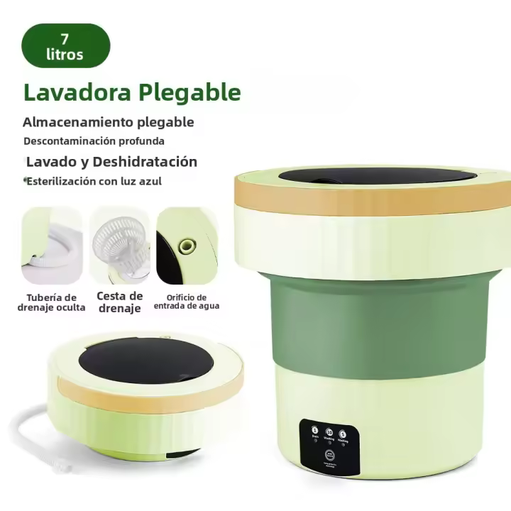 Máquina De Lavar Portátil De 7L Plegable Pequeña Con Modos Automáticos Cesta De Ropa Máquina De Lavar Para Viajes Y Uso Doméstico - 1