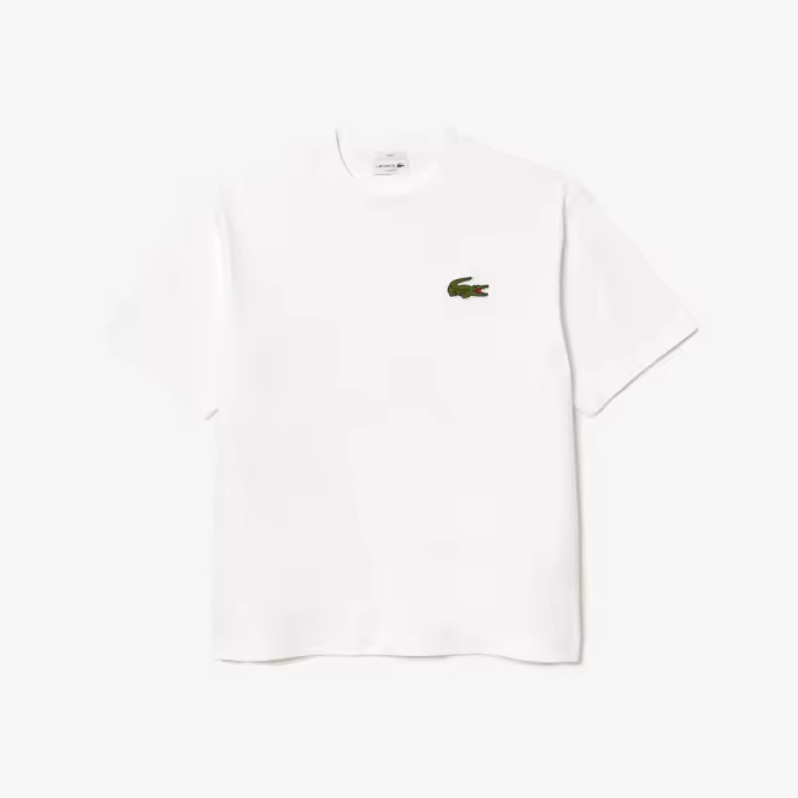 Camiseta Blanca Lacoste de Punto de Algodón de Corte Holgado - 1