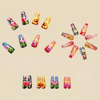 24pcs/set Uñas Postizas Largas Medias Falsas De Cuadrado Ballet Con Flores Y Mariposa Azul Verde Para La Temporada De Primavera Y Verano - details 40