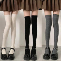 Parejas De Medias Largas De Punto Clásicas Para Mujer En Colores Sólidos Negro Blanco Gris Cómodas Y Versátiles Para Moda - details 1
