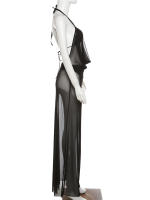 Vestido Bodycon De Verano Para Mujer Con Halter See through Y Faldas Internas Estilo Playa Sexy Y Club Manga Sin Mangas Cierre Pullover - details 3