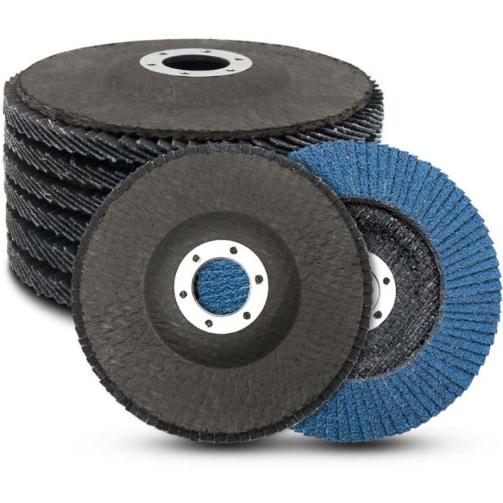 Juego de 8 discos de lijado de láminas, discos de láminas de 125 mm, grano 40/60/80/120, compartimentos para discos, discos de lijado para eliminar rebabas, pulir, óxido y acabado, color azul