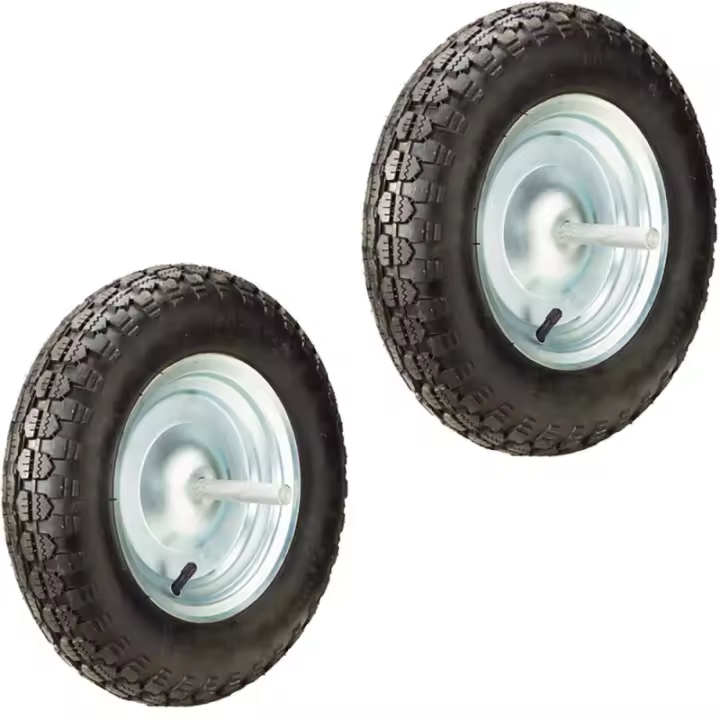 KEROPPA Rueda Neumática para Carretilla Pack 2 Uds Eje 27 cm Rueda para Carretilla de Obra Caucho Diámetro de 37 cm Con Llanta y Eje Metálico Resistente Duradera Negro - 1