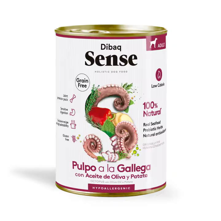 Dibaq Sense Dog, comida húmeda pulpo a la gallega, sin cereales, pack 3 uds x 380 gr - 1