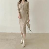 Vestido Bodycon Elegante Para Mujer Con Botones Y Cuello En V De Terciopelo Suave Manga Larga Estilo Oficina Otoño Invierno - details 14