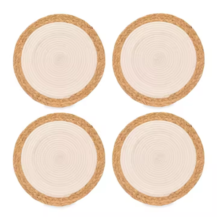 Dcasa Juego de 4 salvamanteles esparto espiral tela blanco 35cm - 1