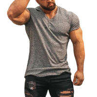 Camiseta De Hombre Con Cuello V Y Manga Corta Para Fitness Y Gimnasio Estilo Slim Fit Tejido Algodón Sólido Moda Verano - details 2