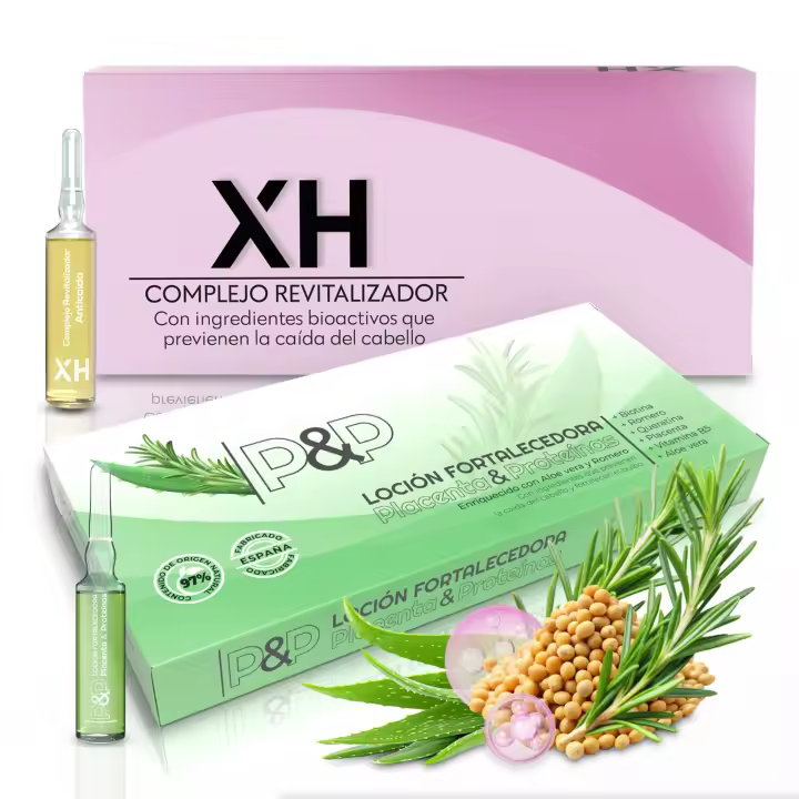 X2 PACK Ampollas Anticaida para el cabello. Enriquecida con Placenta, Romero y Aloe Vera. Complejo Revitalizador XH - Biotina, Queratina, Aminoácidos. Prevención de la caída del pelo. Mujer y Hombre - 1