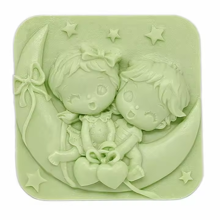 Molde Niños en la Luna de Silicona para Jabón | 6,8x6,4x2,5 cm | Resistente y Flexible | Ideal para Detalles de Boda. Fácil de Usar. - 1