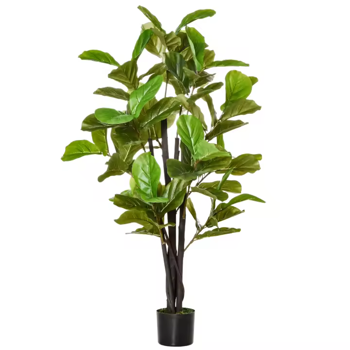HOMCOM Ficus Artificial 130 cm Planta Artificial con 78 Hojas y Maceta Planta Artificial Decorativa para Interior y Exterior Hogar Salón Oficina Verde - 1