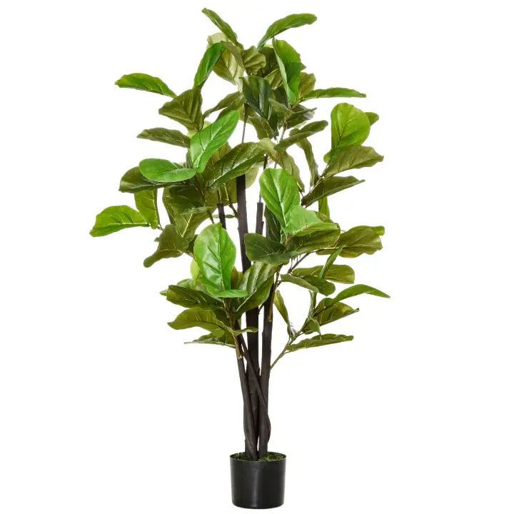 HOMCOM Ficus Artificial 130 cm Planta Artificial con 78 Hojas y Maceta Planta Artificial Decorativa para Interior y Exterior Hogar Salón Oficina Verde - 1